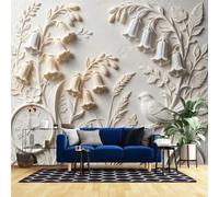 Papier Peint Floral Texturé 3D 40X28 Pouces Papier Peint Panoramique 3D avec Campanule et Oiseau Affiche Murale Florale Botanique Papier Peint Photo Décoration Intérieure Douce De Style Ferme Pou