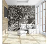 Papier peint Fonds et Dessins Motif floral noir et blanc 200x154 cm - Papier peint panoramique - Intissé