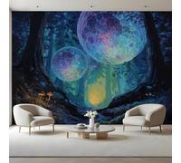 Papier Peint Forêt De Champignons Autocollant,Bois Enchantés Fantastiques Grand Sticker Mural En Toile Canvas,Décoration Murale Amovible pour Chambre Bébé Fille Garçon,280 x 200 cm