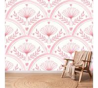 Papier Peint Forme D'Éventail Fleurs Feuille, 250 x 175 cm Non collé Mural | Rose Papier Peint Intissé Panoramique pour Chambre Salon Bureau Decoration Murale, Français Aquarelle Facile à nettoyer Mural