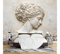 Papier Peint Fresque Murale Intissé 500 x 350 cm Motif Statue Déesse 3D Effet Pierre Relief Sculpture Décoration Esthétique pour Salon et Chambre.