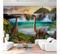 Runa Art Papier peint intissé dinosaure 352 x 250 cm Toison Mur XXL Muraux Tapisserie Photo Décoration Murale Salon Chambre Vert bleu 9191011a