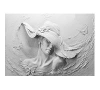 Papier Peint Intissé 3D Gris Mur de plâtre sculpture Femme 254x184 cm Salon Photo Non Tissé Muraux Moderne Trompe l'oeil