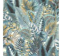 Rasch Papier peint non tissé Motif jungle - Papier peint texturé botanique en blanc, marron et bleu pour une ambiance de vie naturelle - Facile à tapisser et à peindre - 10,05 m x 0,53 m