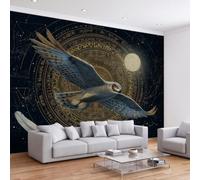 Papier Peint Intissé Art Mythologique Ciel Étoilé Animal Hibou Moderne, Totem Vintage Art Muraux Photo pour Salon Chambre Bureau, Décoration Peinture Murale Papier Peint Panoramique 500L x 280H cm