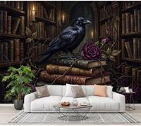 Papier Peint Intissé Bibliothèque De L'Académie Sombre, 450X315Cm (L X H) | Papier Peint Panoramique Corbeau Gothique États-Unis Décoration Murale, Fresque Panorama Xxl Brun Foncé Pour Salon Chambre