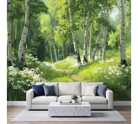 Papier Peint Intissé Campagne Rustique 450L x 315H cm, Nature Moderne Forêt Botanique Floral Photo Muraux Art pour Salon Chambre Bureau, Vert Décoration Peinture Murale Papier Peint Panoramique
