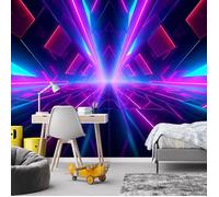 Papier peint Intissé - Effet Néon pour Gaming Room 200x140 cm - Moderne Décoration Murale - Effet 3D - Route - Feeby