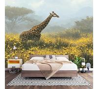 Papier Peint Intissé Fleurs De Girafe Des Prairies Laine Papier Peint Panoramique Enfant 3D Effet Salon Chambre Bureau Couloir Peinture Bleu Murale Décor Mural Moderne 300x210 cm