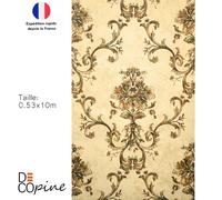 Papier Peint Intissé Floral 3D Doré - 0,53 x 10 m - Sans Colle - Style Élégant