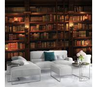 Papier Peint Intissé Haute bibliothèque vintage - Panoramique Image Marron Maison Chambre 250 x 175 cm Déco Photo Murale Décorative Tenture Murale pour Appartement Décoration Salon