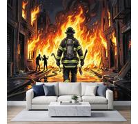 Papier Peint Intissé Incendie Sauvetage Pompier Papier Peint Panoramique | Uniforme Pompier Hache Tapisserie Mural 200x140 cm Pour Salon Chambre Chambre D'Enfant Décoration Murale