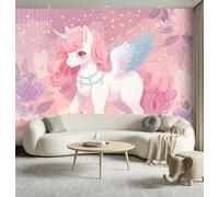 Papier Peint Intissé Licorne Étoile Fleurs, 150 x 105 cm Masion Décoration | Cartoon Rêveur Amovibles Papier Peint Panoramique pour Salon Chambre Canapé Décor Fond TV, Rose Violet Imperméable Stickers