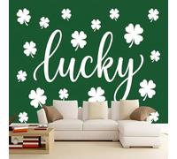 Papier Peint Intissé Matt Minimaliste Moderne, Blanc Vert 3D Papiers Peint | Trèfle À Quatre Feuilles Texte Papier Mural Pour Salon Chambre TV mur salon Murales, Moderne Décoration Murale 250 x 175 cm