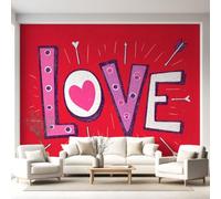 Papier Peint Intissé Mot Amour Rouge De Alphabet Graffiti Cartoon Minimaliste Panoramique Fresque Murale, Papier Peints Panoramique Pour Salon Chambre Fond Tv Décoration -200x140cm Facile À Poser