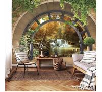 Papier Peint Intissé Panoramique 3D Cascada Foret 254x184 cm Tapisserie Chambre Salon Photo Non Tissé Muraux Trompe l'oeil
