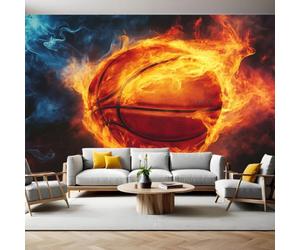 Papier Peint Intissé Panoramique Boule de feu 250 x 175 cm Murale rouge pour Salon Chambre Fond TV Décoration