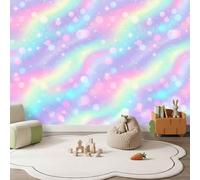 Papier Peint Intissé Panoramique Coloré Cartoon Rêveur Photo Muraux | 350 x 256 cm Papier Peint Tableaux Arc-En Étoiles Rayonnantes Paillettes Voie Lactée Pour Chambre Salon Fond Tv Décor Murale