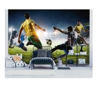 Papier Peint Intissé Panoramique Enfant Football Garçon Stade 368x254 cm Tapisserie Chambre Photo Non Tissé Muraux Trompe l'oeil
