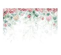 Papier Peint Intissé Panoramique Floral Roses Feuilles 254x184 cm Rose 3D Chambre Salon Photo Non Tissé Muraux Trompe l'oei