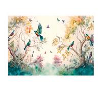 Papier Peint Intissé Panoramique Forêt Oiseaux Pastel 254x184 cm Tapisserie Chambre Salon Photo Non Tissé Muraux Trompe l'oeil