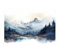 Papier Peint Intissé Panoramique Montagnes Aquarelle Paysage 368x254 cm Tapisserie Chambre Non Tissé Muraux Trompe l'oeil