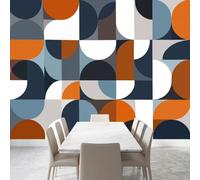 Papier Peint Intisse Panoramique Orange brûlé bleu ardoise géométrie Mid-Century 350 x 256 cm- Déco Mural Photo Murale Moderne pour Salon Chambre Cuisine Color Block Décoration Murale 3D Effet