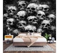 Papier Peint Intissé Poster 200x140 cm Noir Décoration Fresque Murale | Sombre Gothique CrâNe Papier Peint 3D Panoramique Mural pour Chambre Salon Couloir- Poster Tableaux Photo Muraux