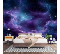 Papier Peint Intissé Poster 200x140 cm Violet Décoration Fresque Murale | Ciel éToilé Voie LactéE ThèMe Papier Peint 3D Panoramique Mural pour Chambre Salon Couloir- Poster Tableaux Photo Muraux