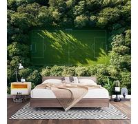 Papier Peint Intissé Poster 300x210 cm Vert Décoration Fresque Murale | ForêT Pelouse Terrain De Football Papier Peint 3D Panoramique Mural pour Chambre Salon Couloir- Poster Tableaux Photo Muraux