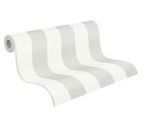 Papier peint intissé - Rayé gris et blanc - 10,05 m x 53 cm - Motif sans raccord
