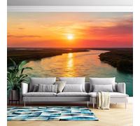 Papier Peint Intissé Sunset River Papier Peint Photo Pour Salon Paysage Naturel Fresque Murale Panoramique Poster Mural Personnalisé Décoration Intérieure Non Autocollant Sunset River 368 Cm X 2