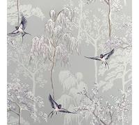 Papier Peint Jardin Japonais Gris - Oiseaux - Arbres - Arthouse 908105