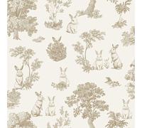 Papier peint lapin toile de Jouy doré blanc - Made in France - 53x1000