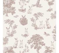 Papier peint lapin toile de Jouy rose blanc - Made in France - 53x1000