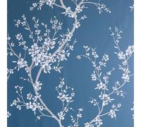 Papier Peint Tendance Fleur Trail Pailleté Oriental Bleu Blanc Teal 692805
