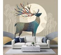 Papier Peint Minimaliste Moderne 400L x 280H cm, Forêt Dorée Animal Cerf Branche Bois de Cerf Photo Muraux Art pour Salon Chambre Bureau, Bleu Canard Décor Peinture Murale Papier Peint Panoramique