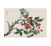 Papier peint moderne Branche de baies 152x104 Support intissé Encollage mur Tulup