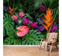 Papier Peint Monstera Fleurs Plante, 400 x 280 cm Facile à nettoyer Mural | Multicolore Papier Peint Intissé Panoramique pour Chambre Salon Bureau Decoration Murale, Photographie Nature Non collé Mural