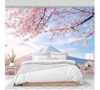 Papier Peint Mont Fuji Fleurs De Cerisier, Panoramique 3D Paysage Murale,Poster Tableaux Photo Muraux Utilisé Pour Salon 350X250Cm