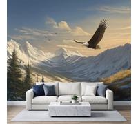 Papier Peint Montagne Neige Aigle Élan 350 x 256 cm Murale Photo | Nature Animaux Sauvages Murale Stickers Intissé pour Cuisine Chambre Salle Salon Décor Fond TV