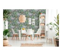 Papier peint motif animal Profhome 381792-GU papier peint non-tissé lisee sans texture avec des ornements floraux mat vert bleu brun rose 5,33 m2