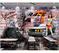 Papier Peint Mur De Briques Peint À La Main Graffiti Thème De Voiture Peinture Décorative Magasin De Boissons Musique Bar Fond Mur Restaurant Occidental Papier Peint Café Mural,3D,430x300cm