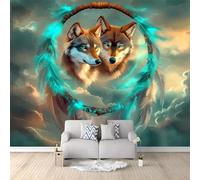 Papier Peint Mural 3D Animal Loup Attrape-Rêves 300x210 cm Papier Peint Panoramique Poster Tapisserie Photo, Papier Peint intissé pour Chambre Salon Personnalisé Murale Décoration