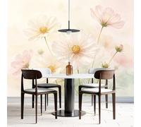 Papier Peint Mural Aquarelle Cosmos Floral 150 × 105 Cm Motif Marguerites Roses Et Blanches Intissé Esthétique Végétale Panoramique Décoration Murale Pour Chambre Chambre De Fille Salle À Man