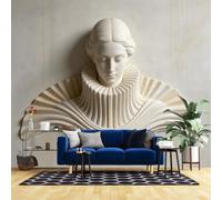 Papier Peint Mural Buste De Dame Renaissance En Relief 3D Papier Peint Intissé À Col Volanté 240 X 160 Pouces Sculpture En Plâtre Revêtement Mural Minimaliste Classique Pour Salon Chambre