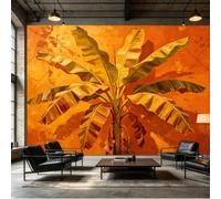 Papier peint mural de taille personnalisée, feuille de bananier doré, plante tropicale, peinture à l'huile abstraite palette couteau, texture auto-adhésive, papier peint amovible à décoller et à