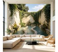 Papier peint mural de taille personnalisée paysage anglais jardin gravé coloré impression pierre fontaine tissu mural amovible grand papier peint décoration murale pour salon, chambre à coucher