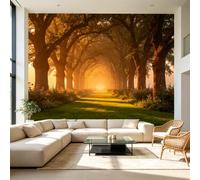Papier peint mural de taille personnalisée, paysage serein matin, tunnel d'arbre ensoleillé au soleil, chemin floral, tissu mural, grand papier peint amovible, décoration murale pour salon, chambre à