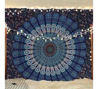 Papier peint mural indien bohème psychédélique « Peacock Mandala » (bleu-vert, double, 137 x 182 pouces)